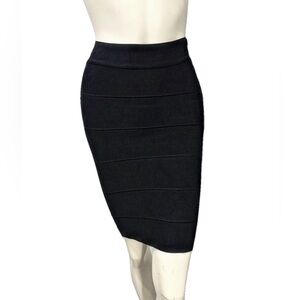 BCBGMAXAZRIA Black Bandage Pencil Skirt XS Bodycon Stretch High Waist Knit Midi